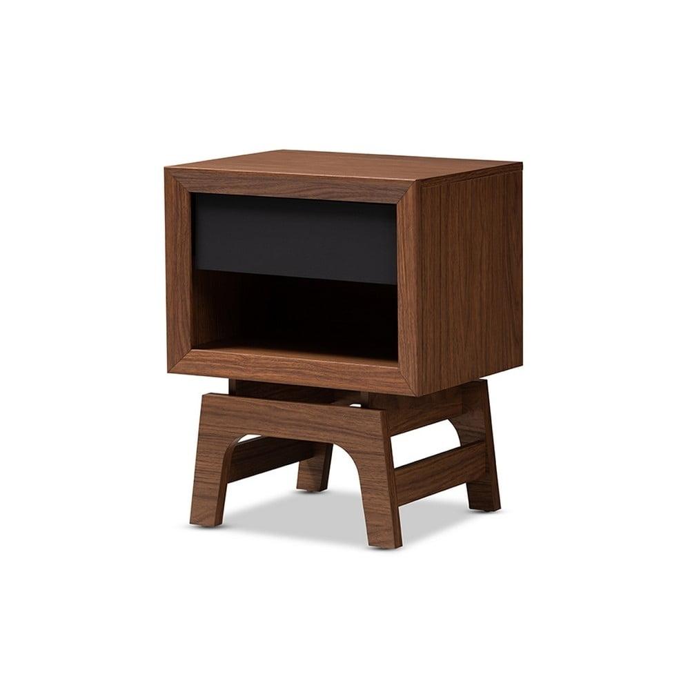 Svante Mid-Century Walnut and Dark Gray 1-Drawer Nightstand