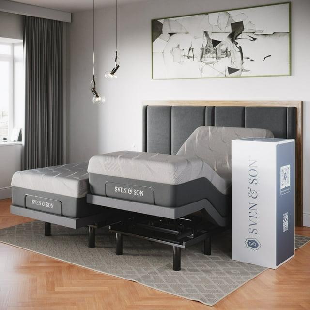 Sven & Son Classic Adjustable Bed Base Frame + 14 in Hybrid Spring Matt Medium Soft, Head and Foot Lift, Massage, USB, Memory, Zero Gravity, Wireless Remote - Split King