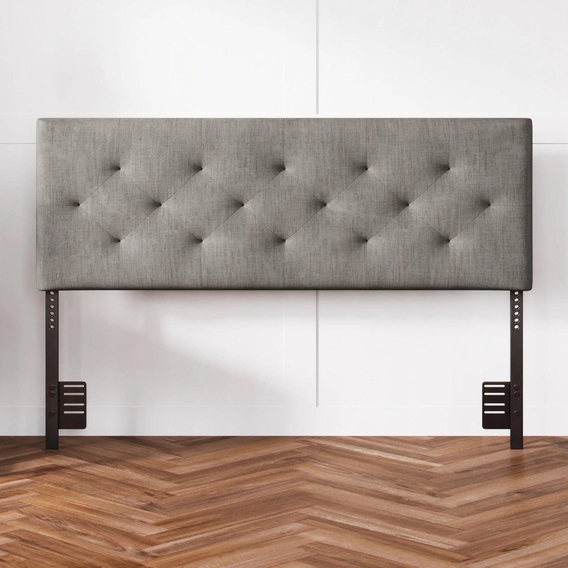 Sven & Son Diamond-Tufted Mid-Rise Upholstered Headboard, Wall or Bed Frame Mount - Full or Queen (Gray)