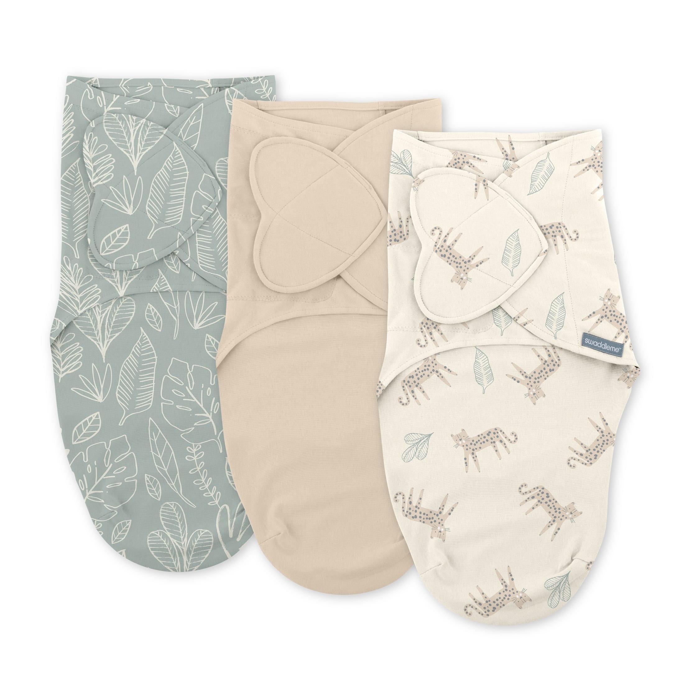 Ingenuity SwaddleMe by Ingenuity Monogram Collection Baby Swaddle, 100% Cotton, 0-3 Months, 1.0 TOG, 3-Pack - Born Free (Set of 3)