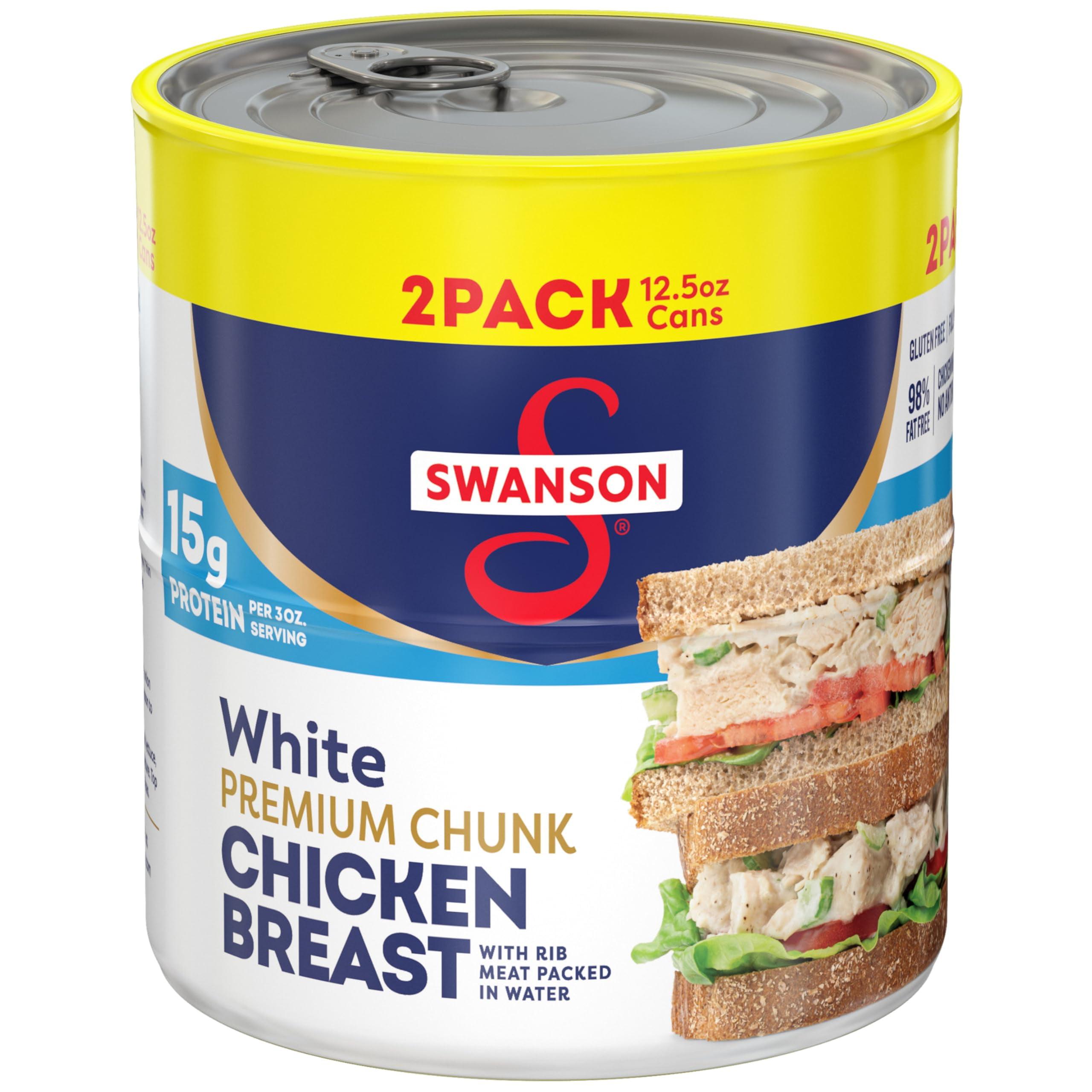 (2 Pack) Swanson White Premium Chunk Canned Chicken Breast in Water, Fully Cooked Chicken, 12.5 oz Can