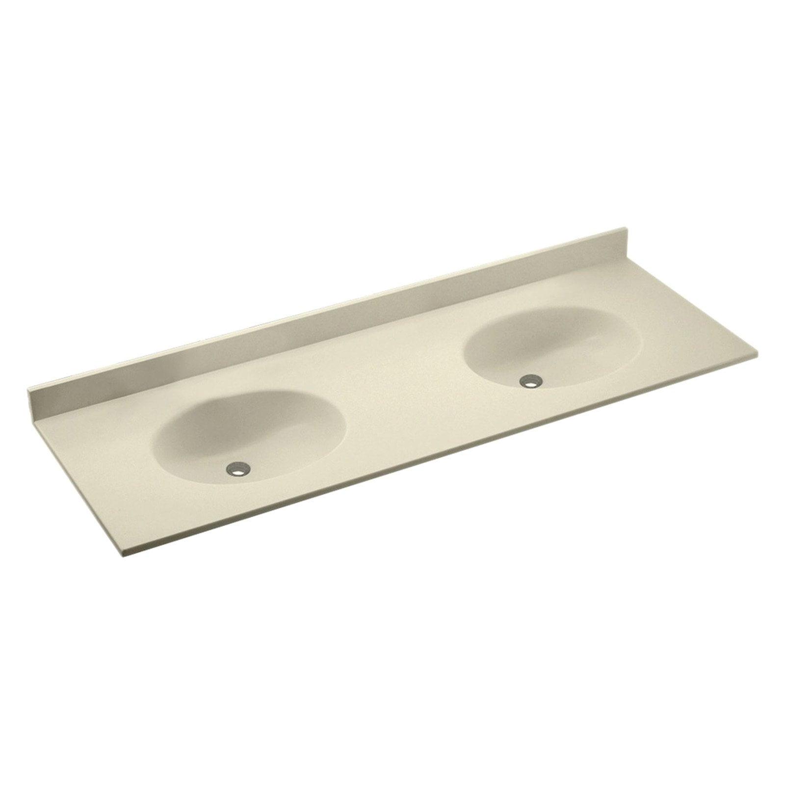 Bone Solid Surface Double Sink Vanity Top with Backsplash