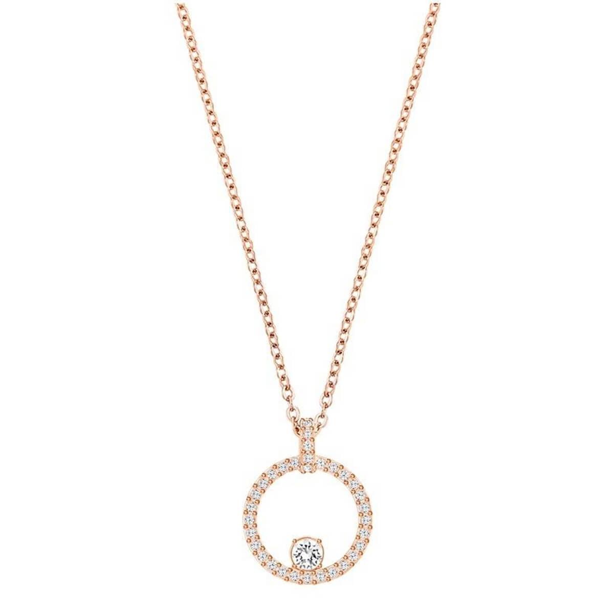 Rose Gold Circle Pendant Necklace with Clear Crystals