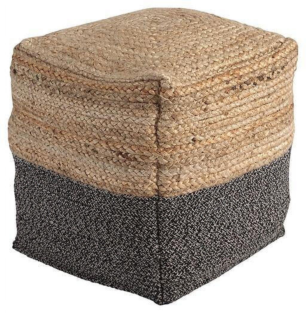 Contemporary Gray and Brown Braided Jute Pouf, 19" W x 17.5" H