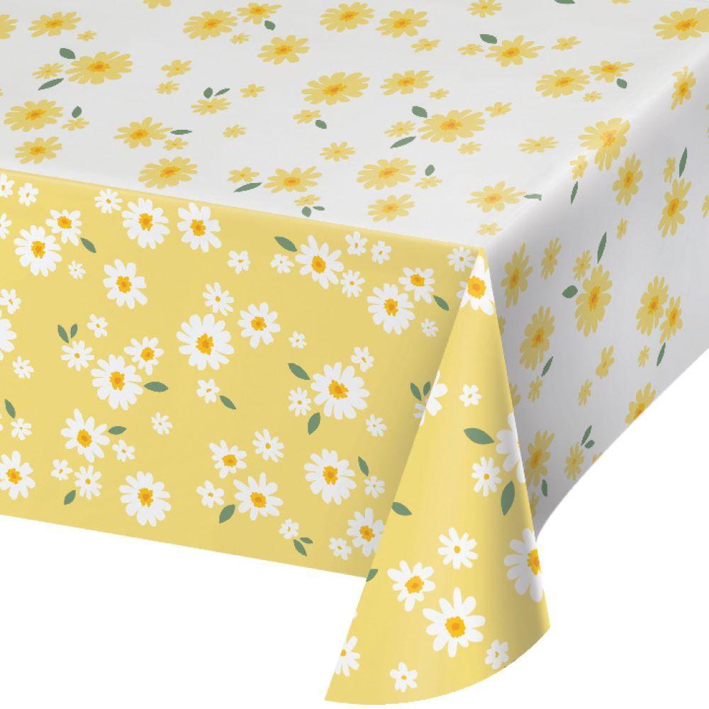 Sweet Daisy Yellow and White Paper Tablecloths, 54" x 96", 3 Pack