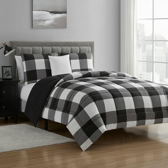 Sweet Home Collection 4 Piece Buffalo Plaid Printed Comforter, Shams & Throw Pillow Set
