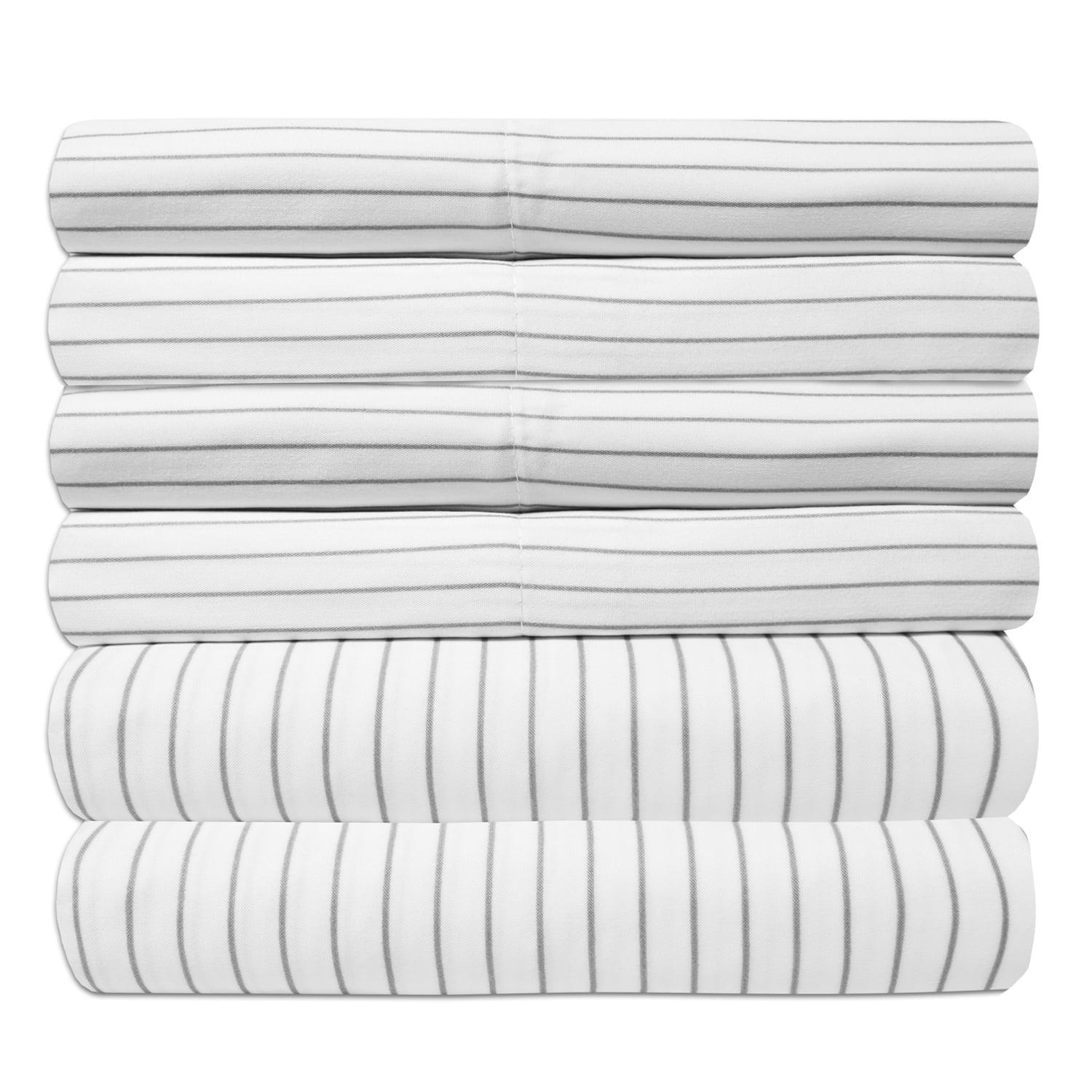 6 Piece Pinstripes Printed Sheet Set, Deluxe Ultra Soft 1500 Series, Double Brushed Microfiber by Sweet Home Collection®- Queen, White