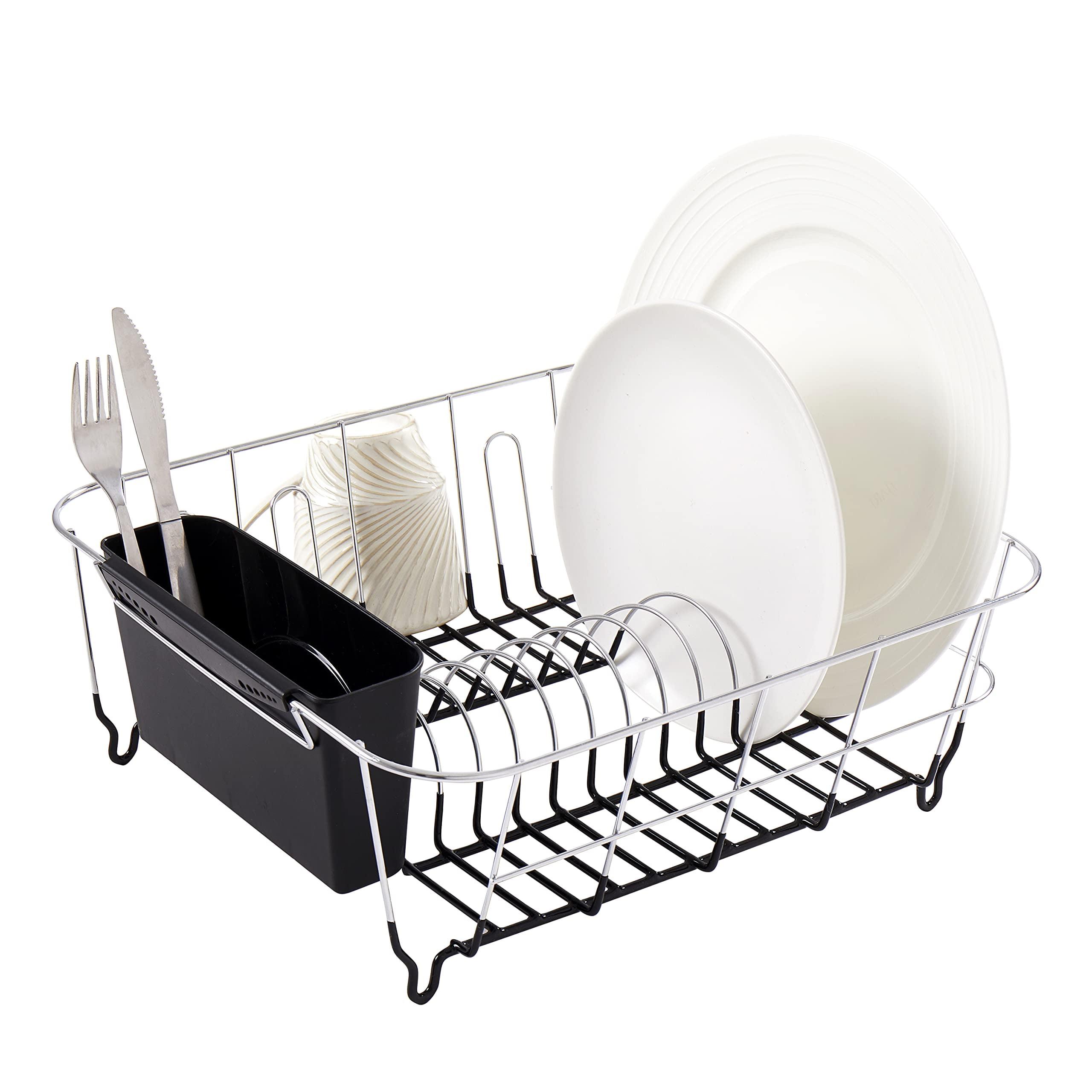 Chrome Plated Steel 2-Piece Small Dish Drainer - Black