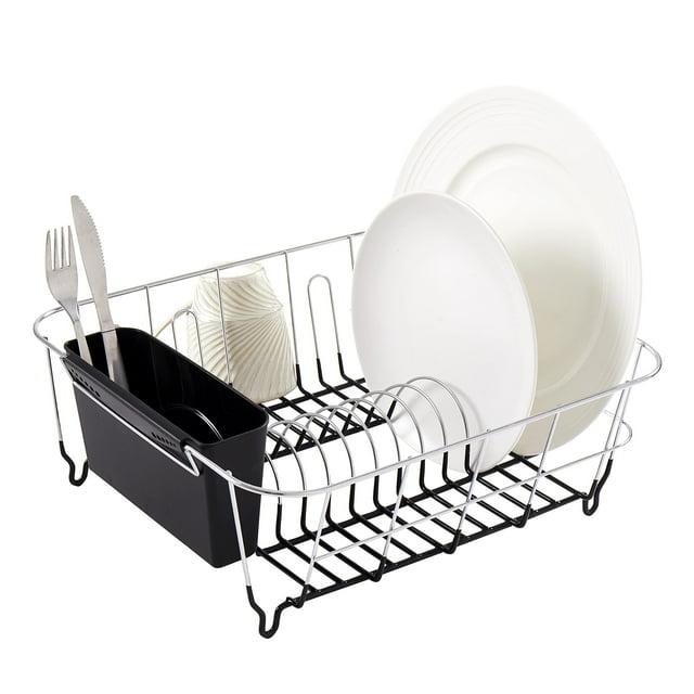 Chrome Plated Steel 2-Piece Small Dish Drainer - Black