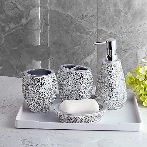 Sweet Home Collection Bathroom Accessories Collection Unique Decorative Beautiful Designs Bath Décor, 4 Piece Set, Glamour