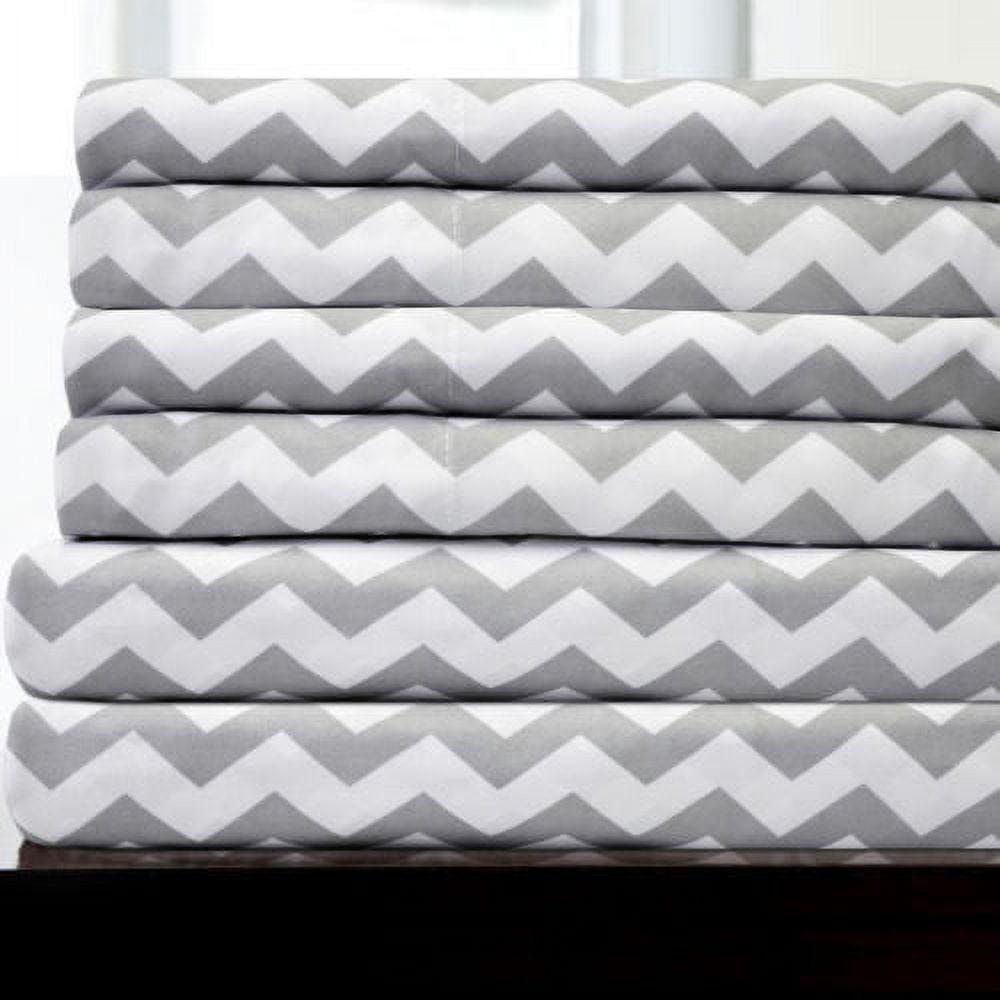 6 Piece Chevron Printed Gray Sheet Set, Deluxe Ultra Soft 1500 Series, Double Brushed Microfiber by Sweet Home Collection® - Queen