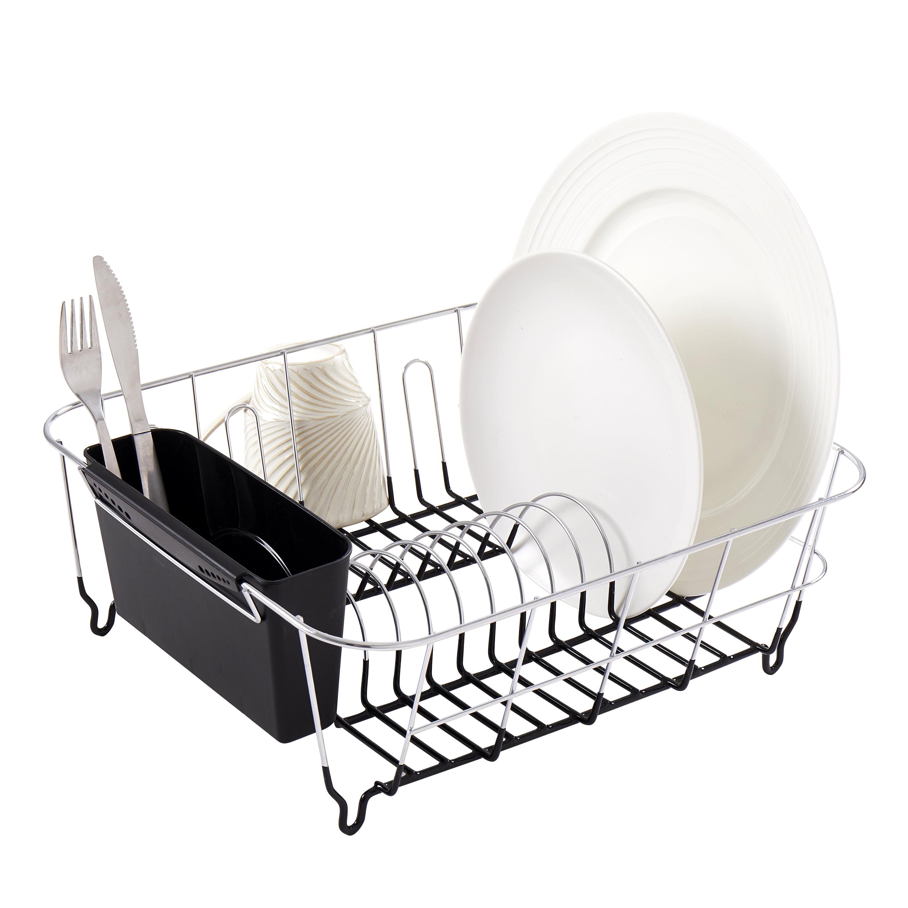 Chrome Plated Steel 2-Piece Small Dish Drainer - Black