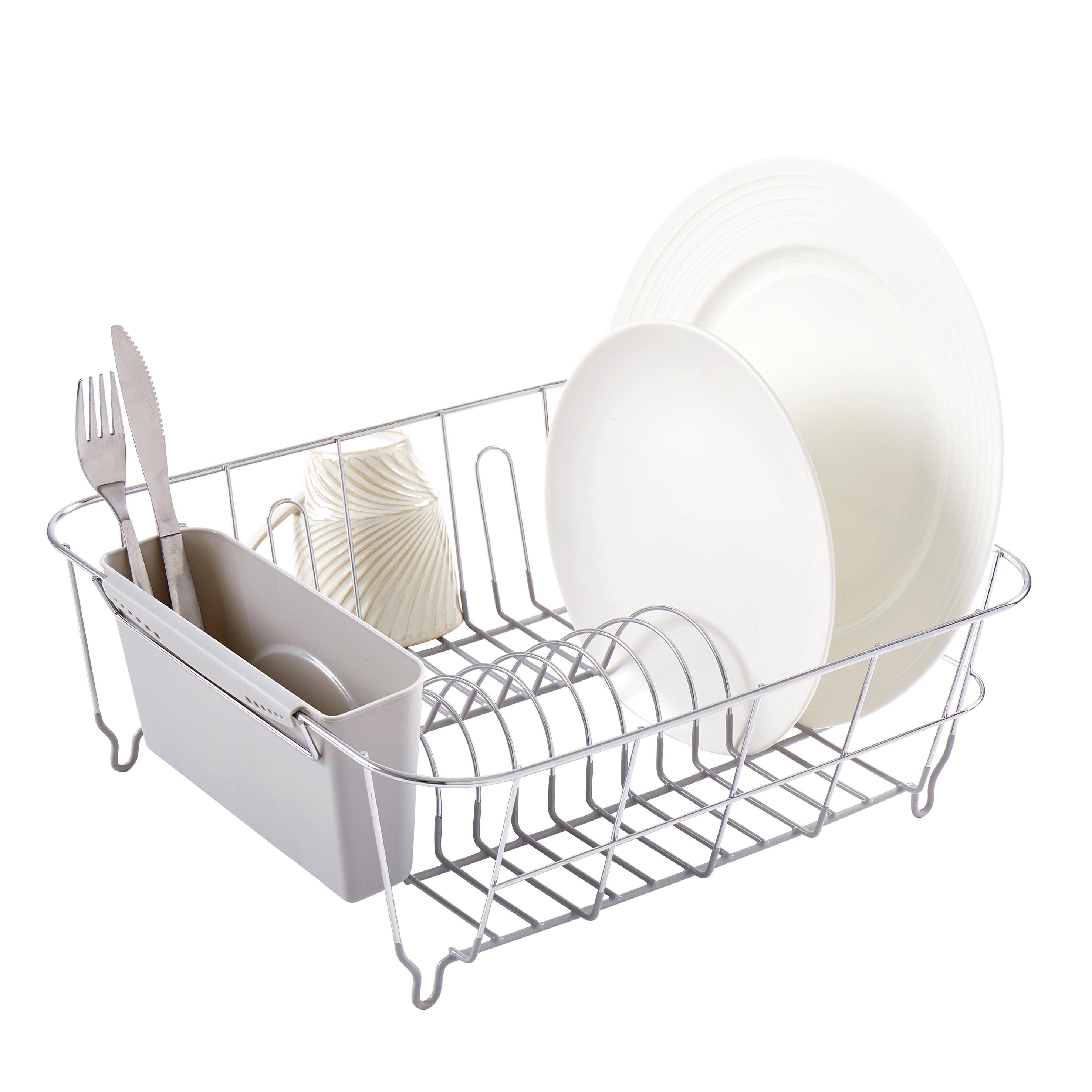 Sweet Home Collection Chrome Plated Steel 2-Piece Compact Dish Drainer with Utensil Caddy
