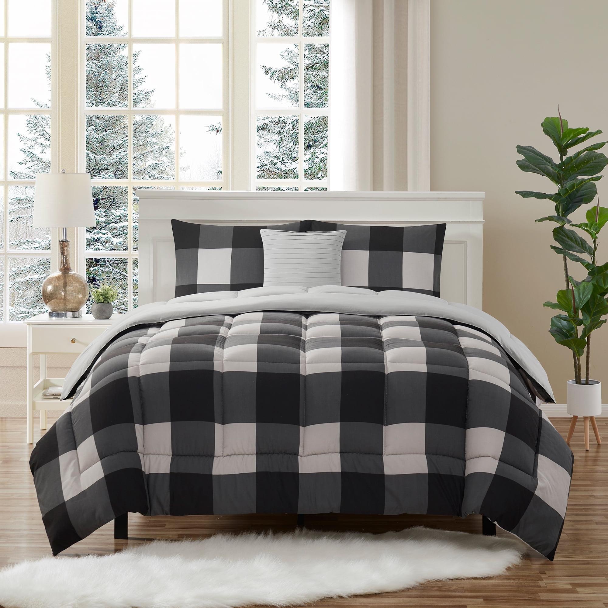 Sweet Home Collection 4 Piece Buffalo Plaid Printed Comforter, Shams & Throw Pillow Set