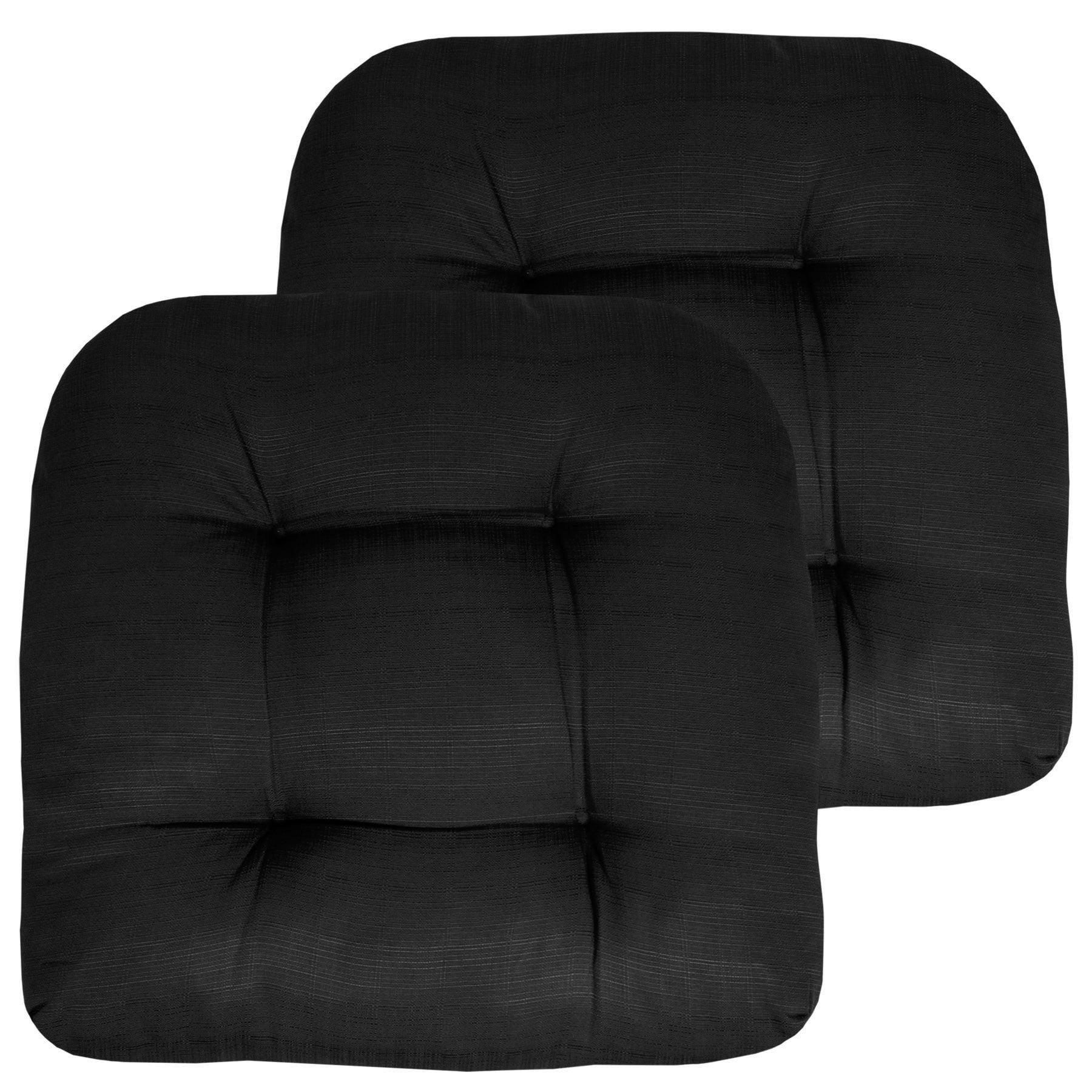 Patio Cushions Outdoor Chair Pads Thick Fiber Fill Tufted 19" x 19" Seat Cover, Black, 2 Pack