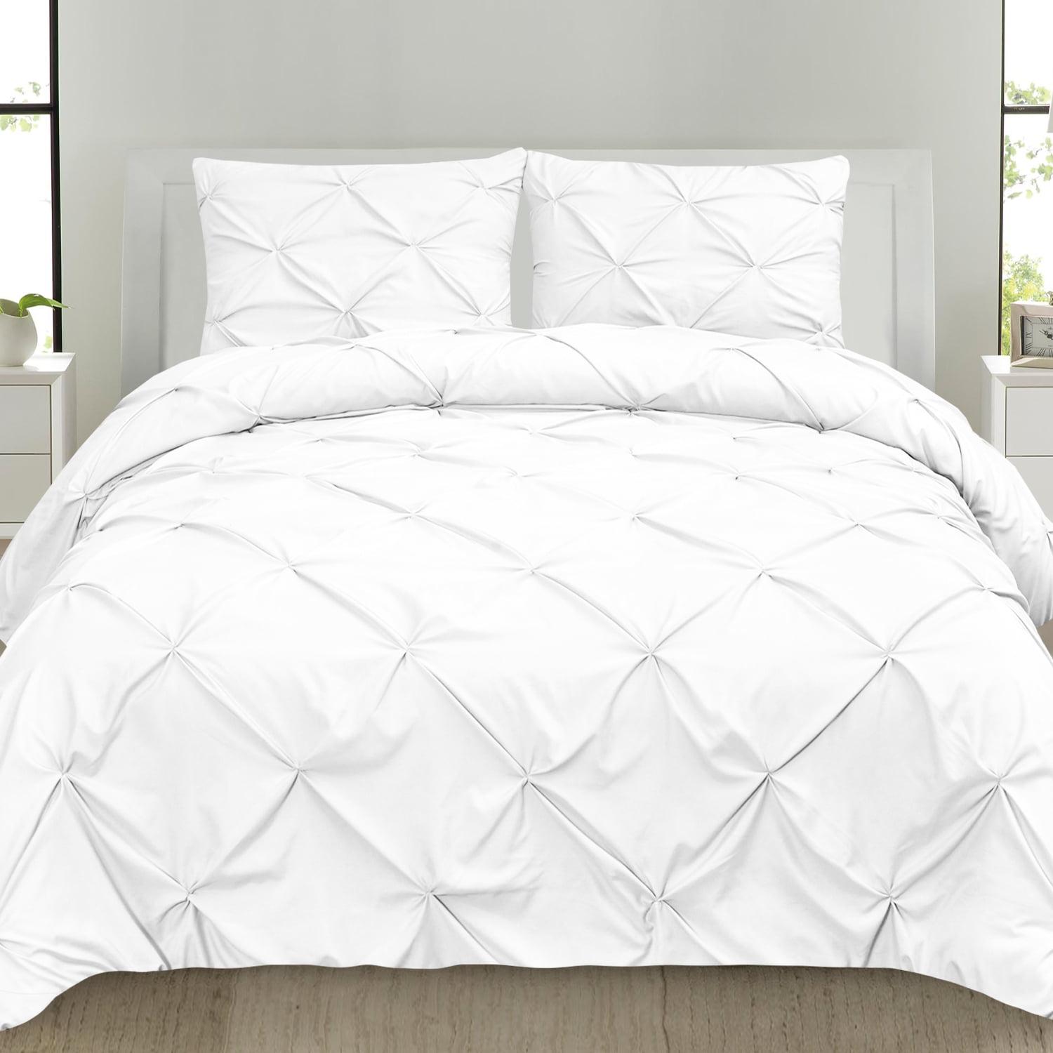 King White Microfiber Pintuck Duvet Cover Set