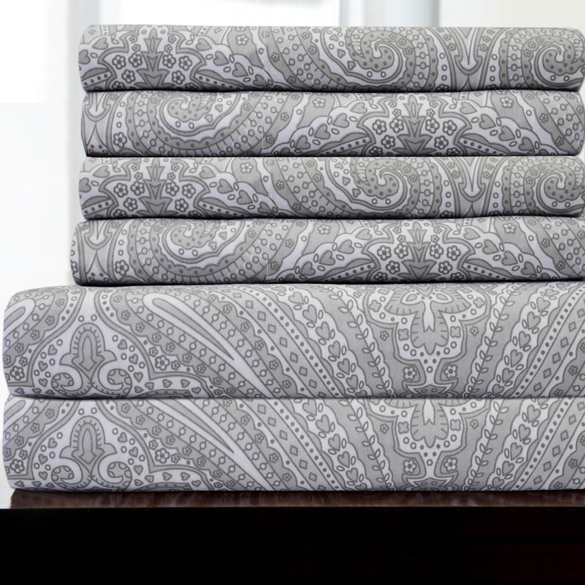 6 Piece Paisley Printed Sheet Set, Deluxe Ultra Soft 1500 Series, Double Brushed Microfiber by Sweet Home Collection®