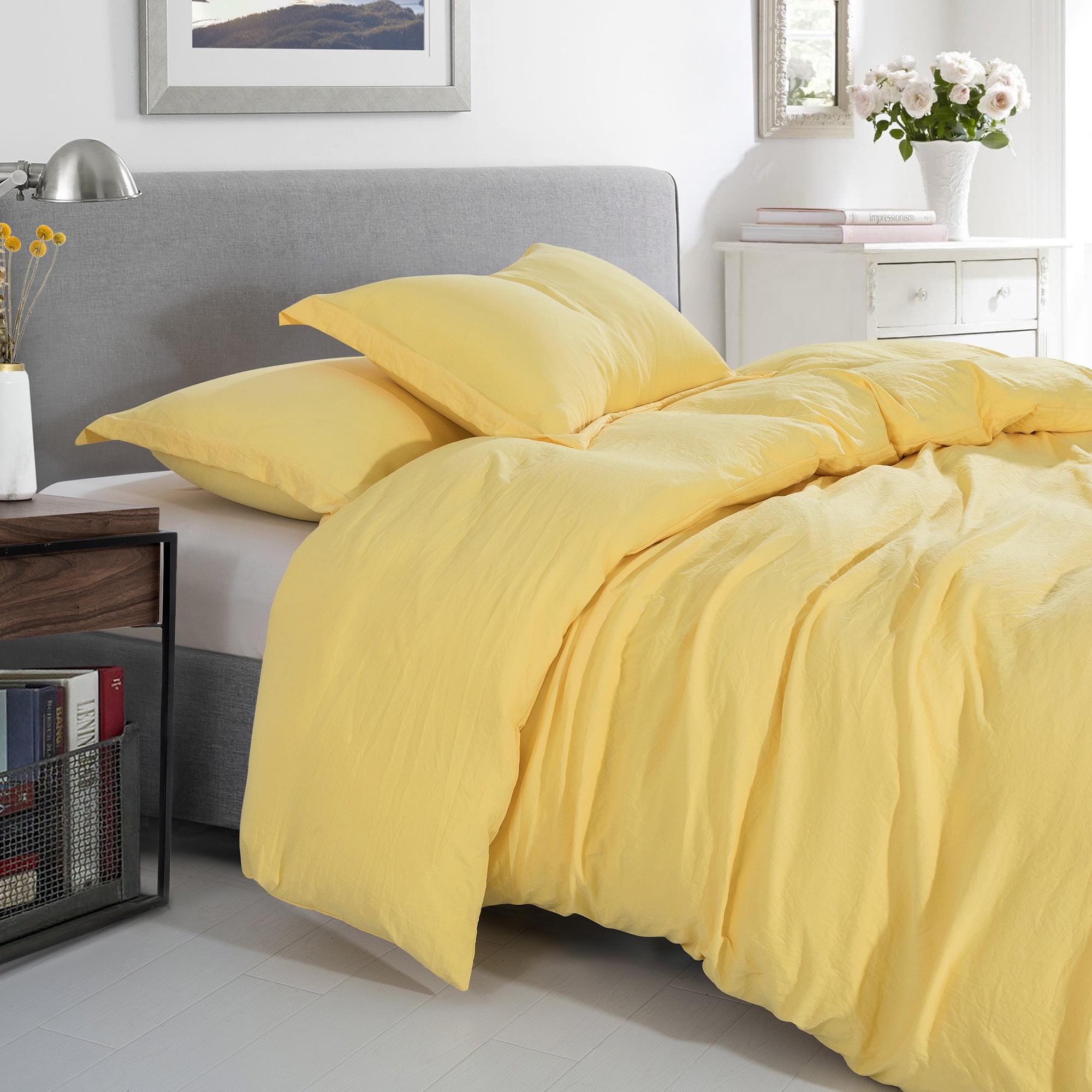 Yellow King Size Washed Crinkle Duvet Cover Set