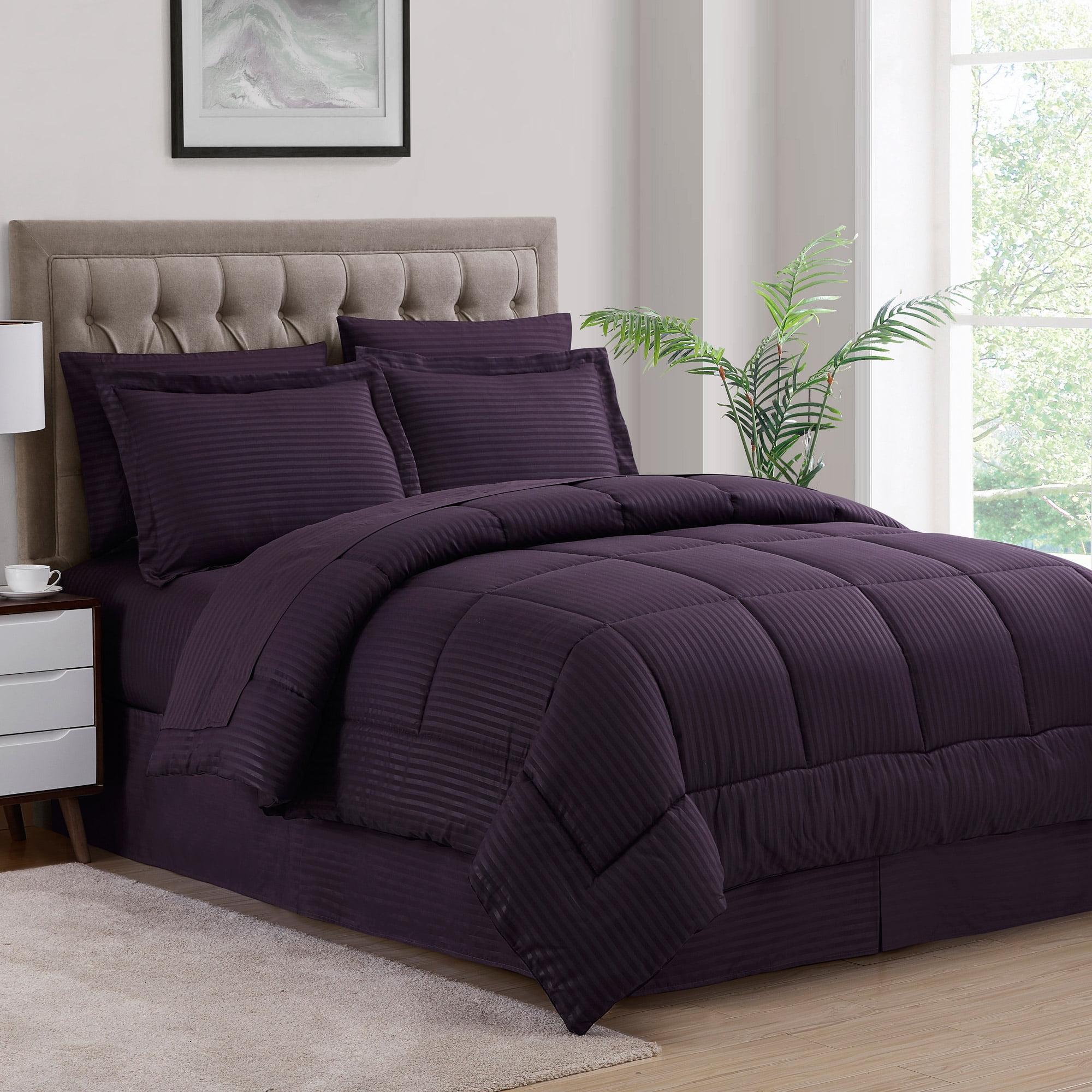 Queen Eggplant Down Alternative Microfiber 8-Piece Bed in a Bag Set