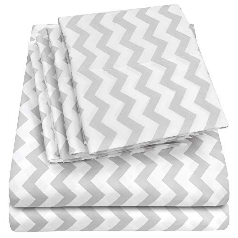 6 Piece Chevron Printed Gray Sheet Set, Deluxe Ultra Soft 1500 Series, Double Brushed Microfiber by Sweet Home Collection® - Queen