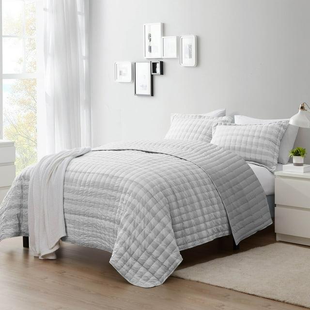 Sweet Home Collection Oversized Prewashed Checkered Plaid Embroidered Vintage Soft Quilt Set