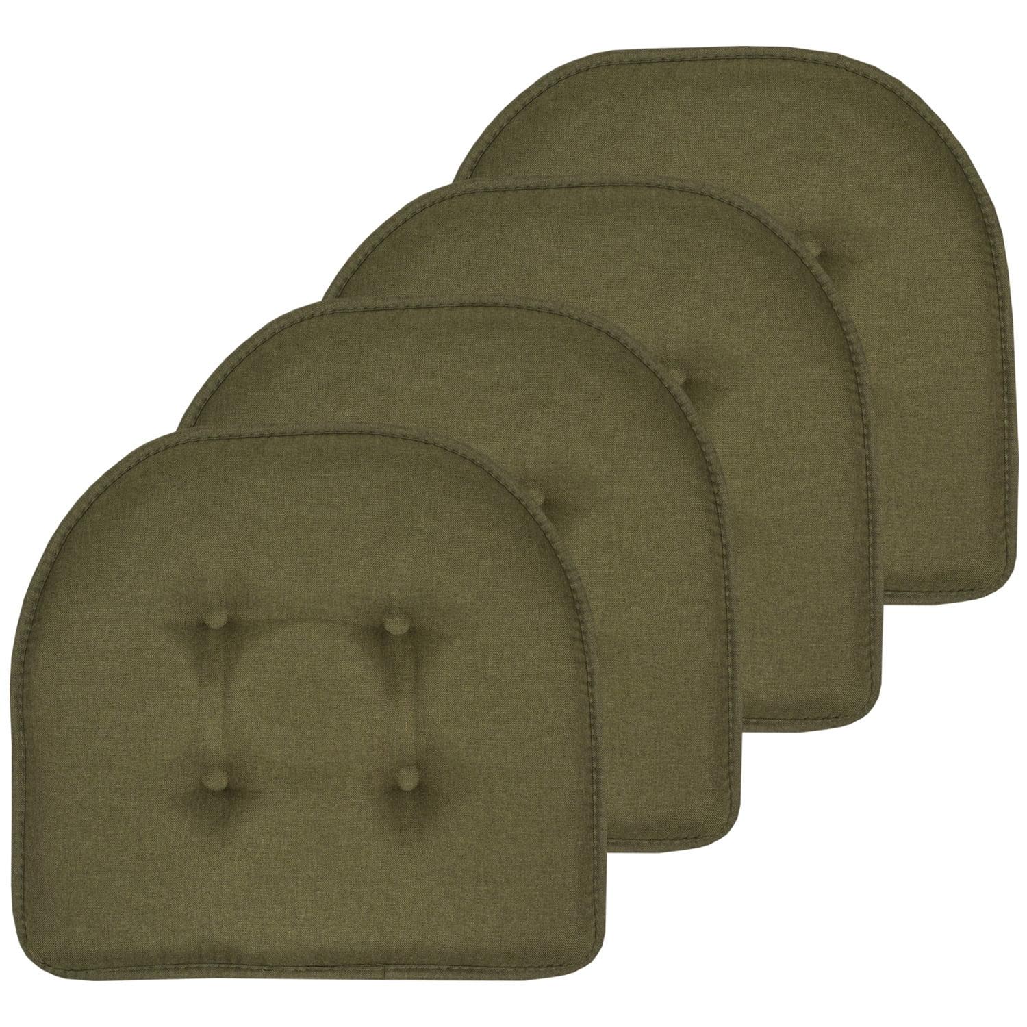 Solid Color U Shaped Memory Foam 17" x 16" Chair Cushions, Army Green, 4 Pack