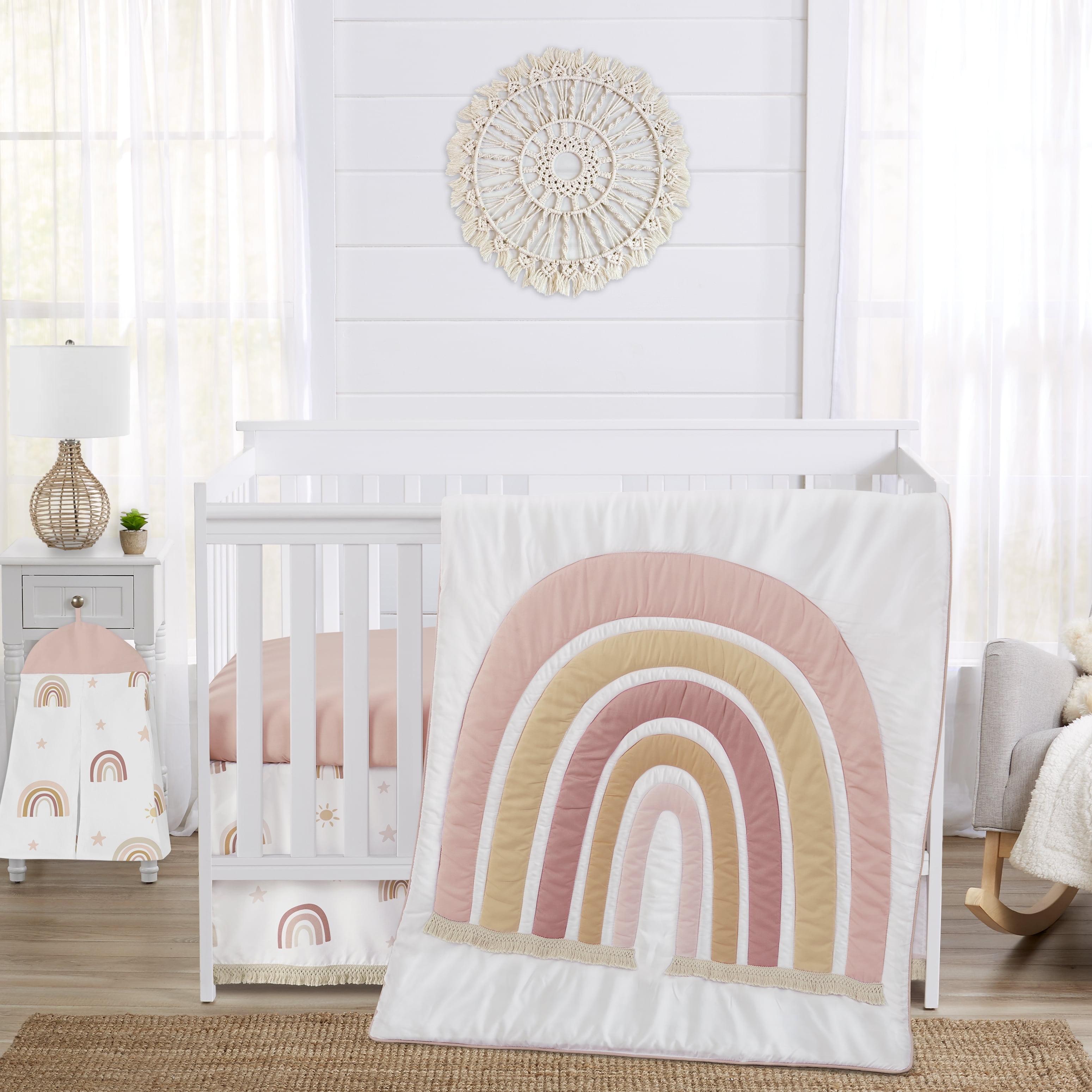 Sweet Jojo Designs Girl Baby Crib Bedding Set - Boho Rainbow Collection 4pc