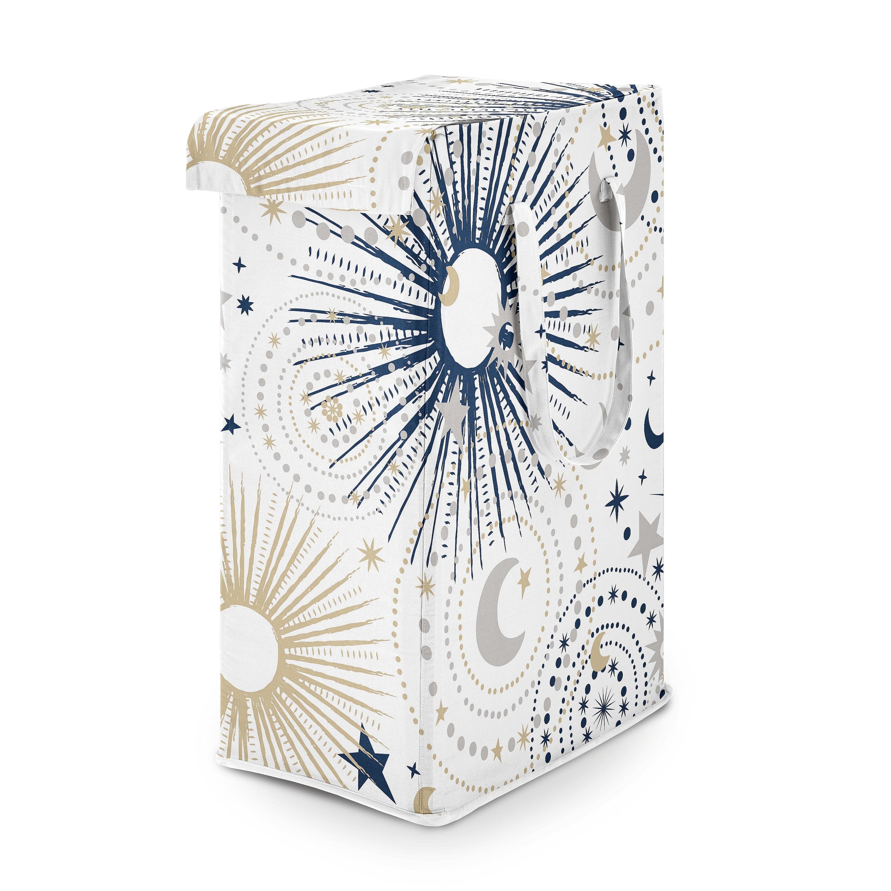 Sweet Jojo Designs Boy, Girl, Unisex/Gender Neutral Foldable Laundry Hamper with Handles Celestial Navy Blue and Gold