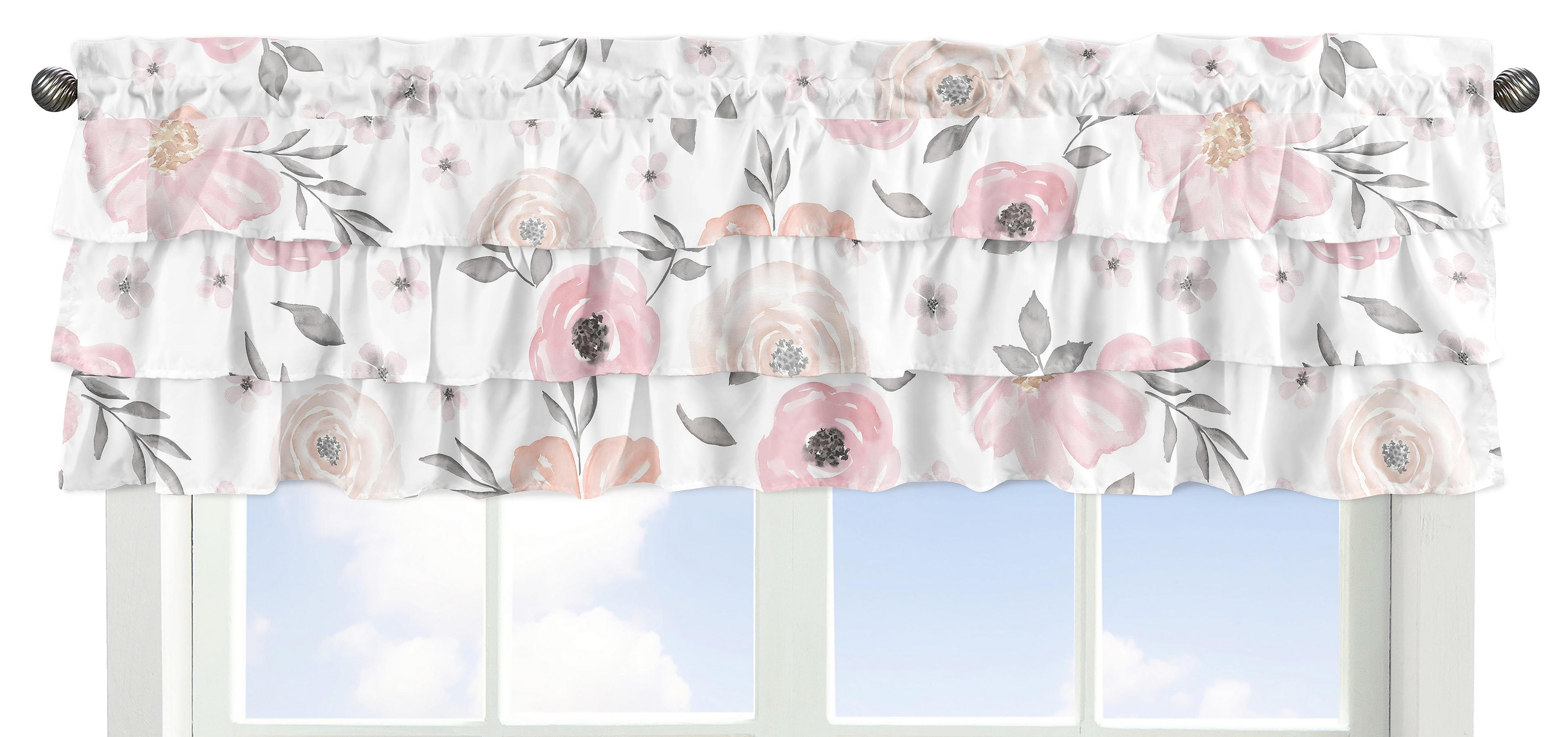 Sweet Jojo Designs Window Valance Treatment 54in. Watercolor Floral Pink and Grey