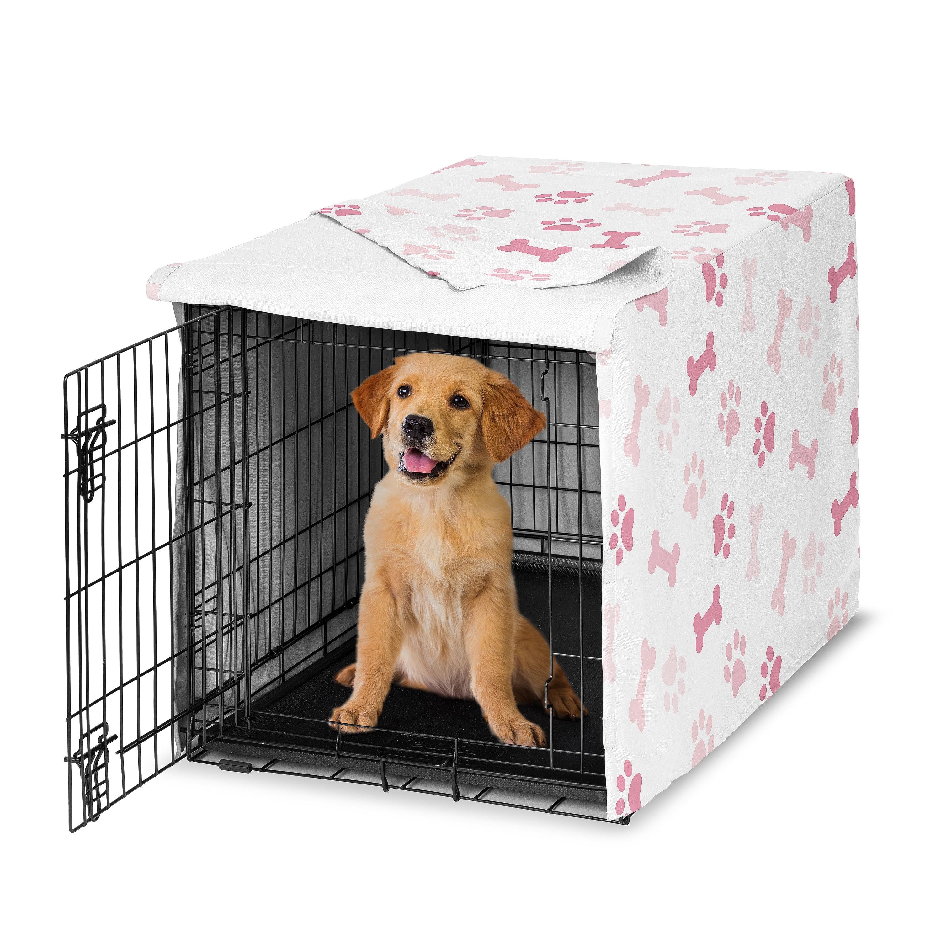 Sweet Jojo Designs Girl Dog Crate Kennel Cover 36in. Paw and Bone Blush Pink and White