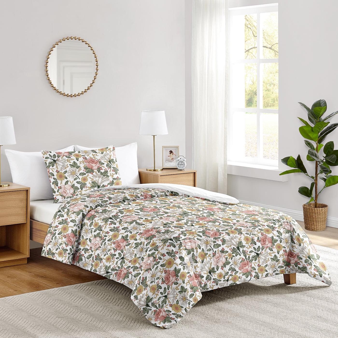 Sweet Jojo Designs Pink and Green Vintage Floral Rose Twin Bed Comforter Bedding Set