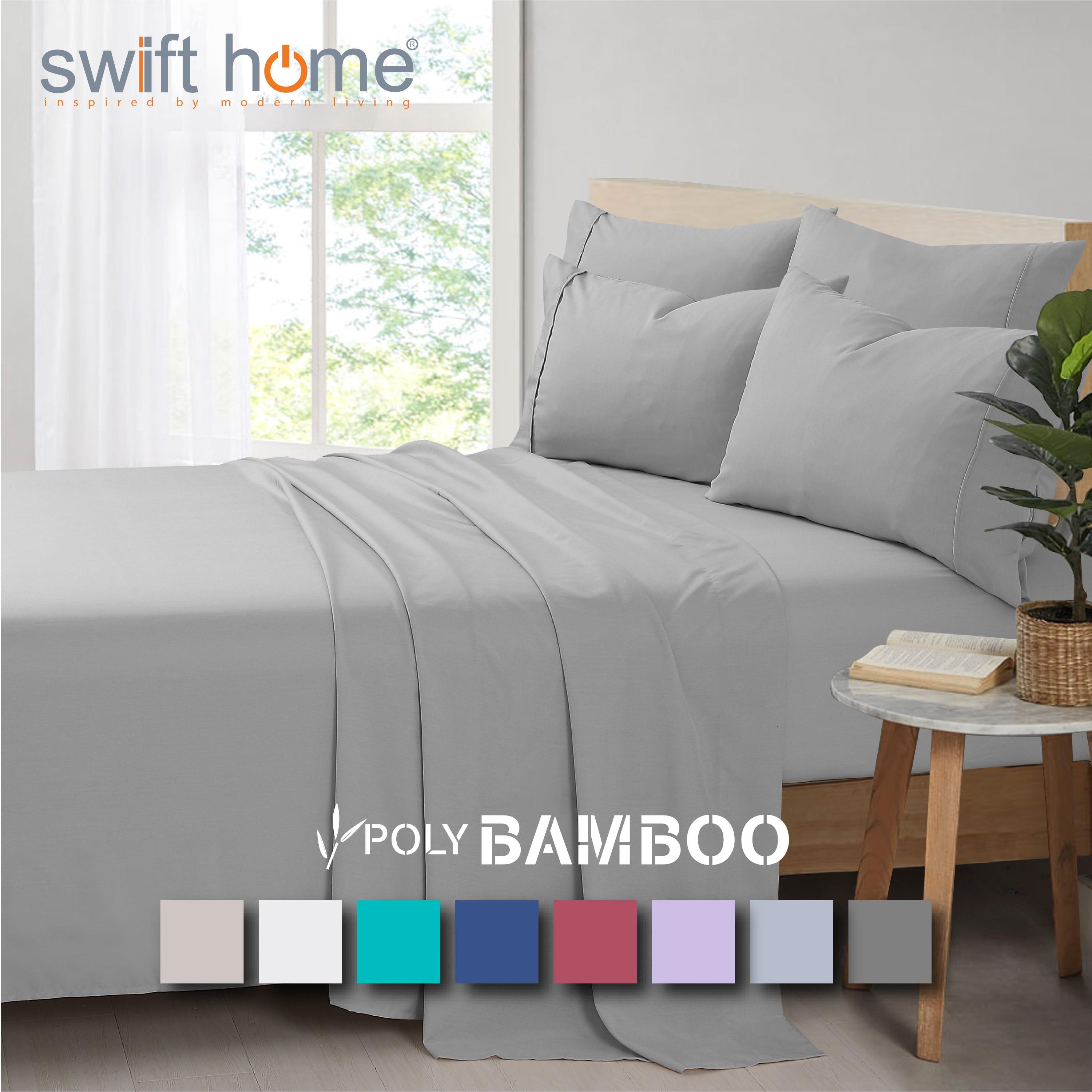 Swift Home | 6-Piece Polyester Rayon from Bamboo Blend Sheet Set Extra Pillowcase Included Light Gray King