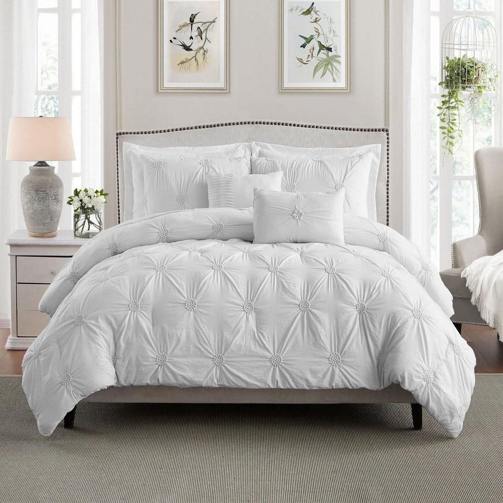 Swift Home Stylish Extra Plush Comfort Floral Pintuck Comforter Set White King - Cal King, King Sham 3 Piece