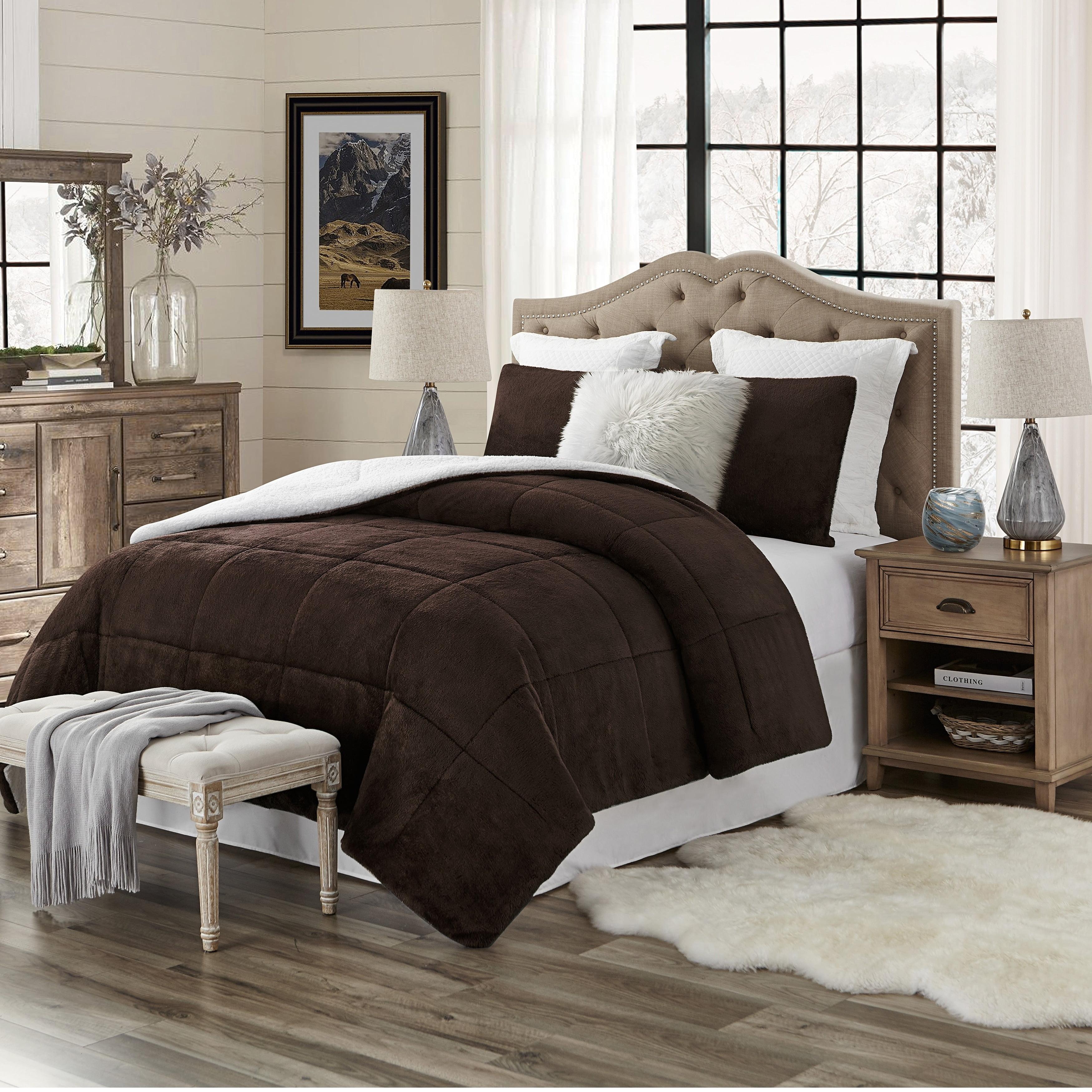 Swift Home Ultra Plush Reversible Faux Fur and Sherpa 3-Piece Comforter Set