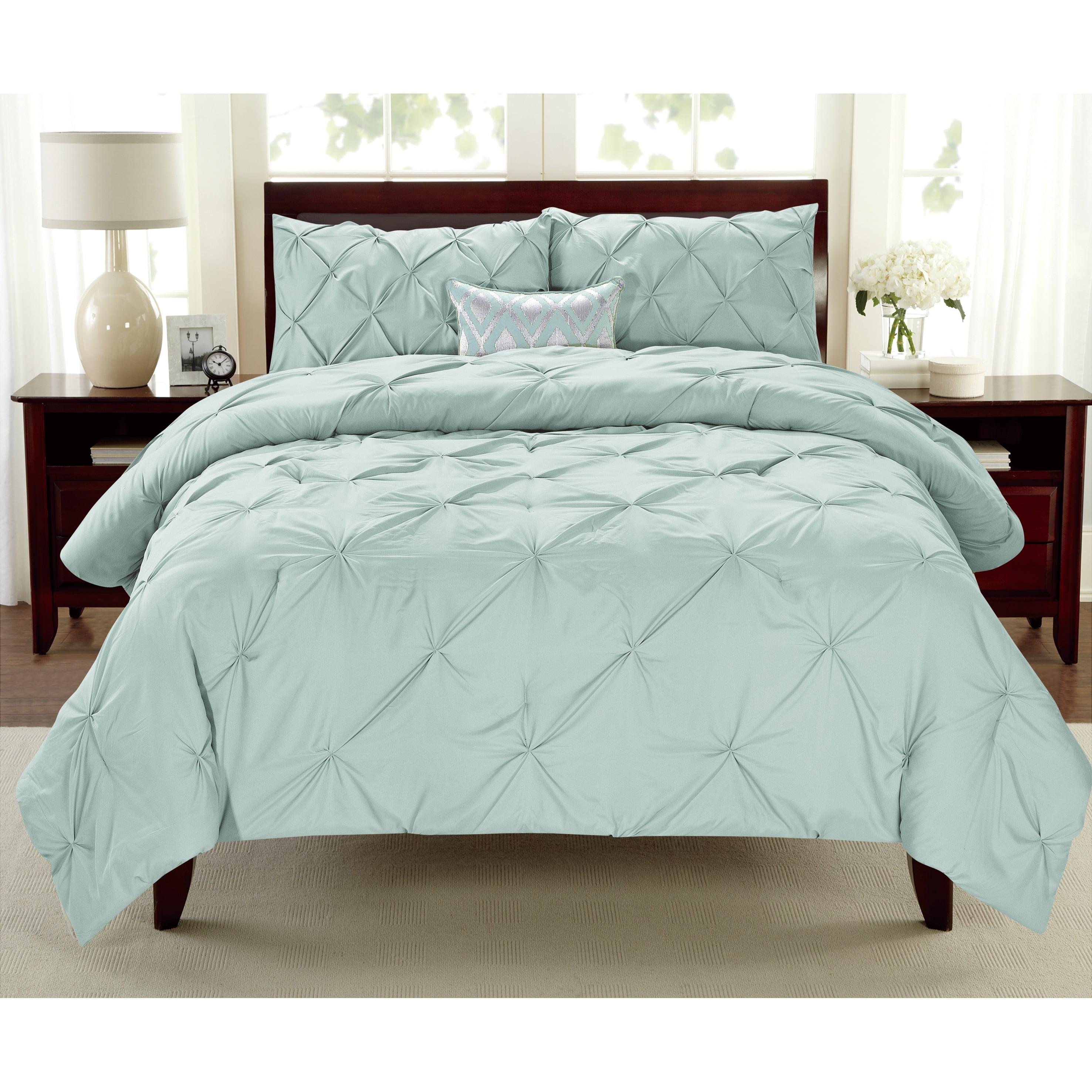 Swift Home  Modern Pintuck Ultra-Soft Microfiber 3-Piece Bedding Comforter Set Misty Blue Twin