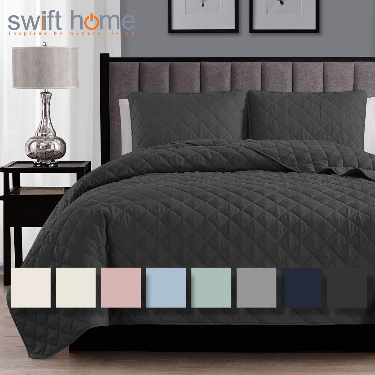 Swift Home | Essential Diamond Stitched 3-Piece Quilt Set Dark Grey King/Cal King