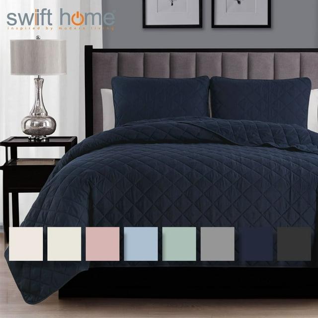 Swift Home | Essential Diamond Stitched 3-Piece Quilt Set Navy Twin/Twin XL