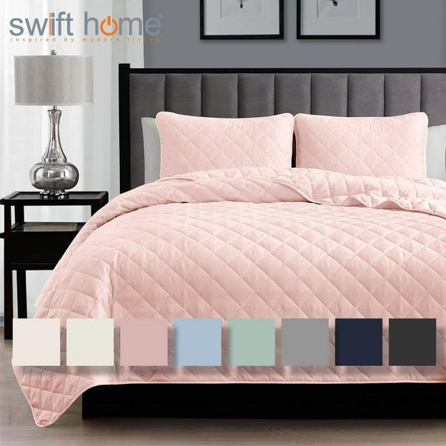 Swift Home | Essential Diamond Stitched 3-Piece Quilt Set Rose Blush Full/Queen