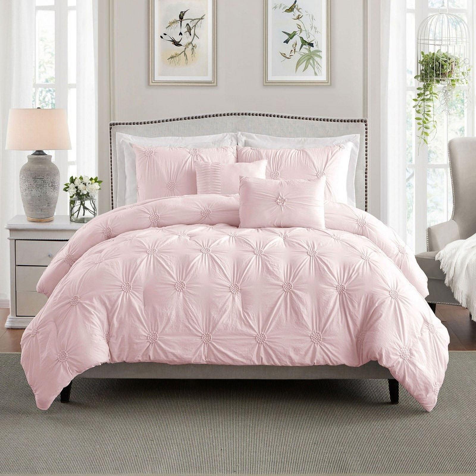 Swift Home Premium Bedding Set Collection 2-Piece Ruched 3D Floral Pintuck Comforter Set – Rose Blush, Twin/Twin XL (68”x90”)