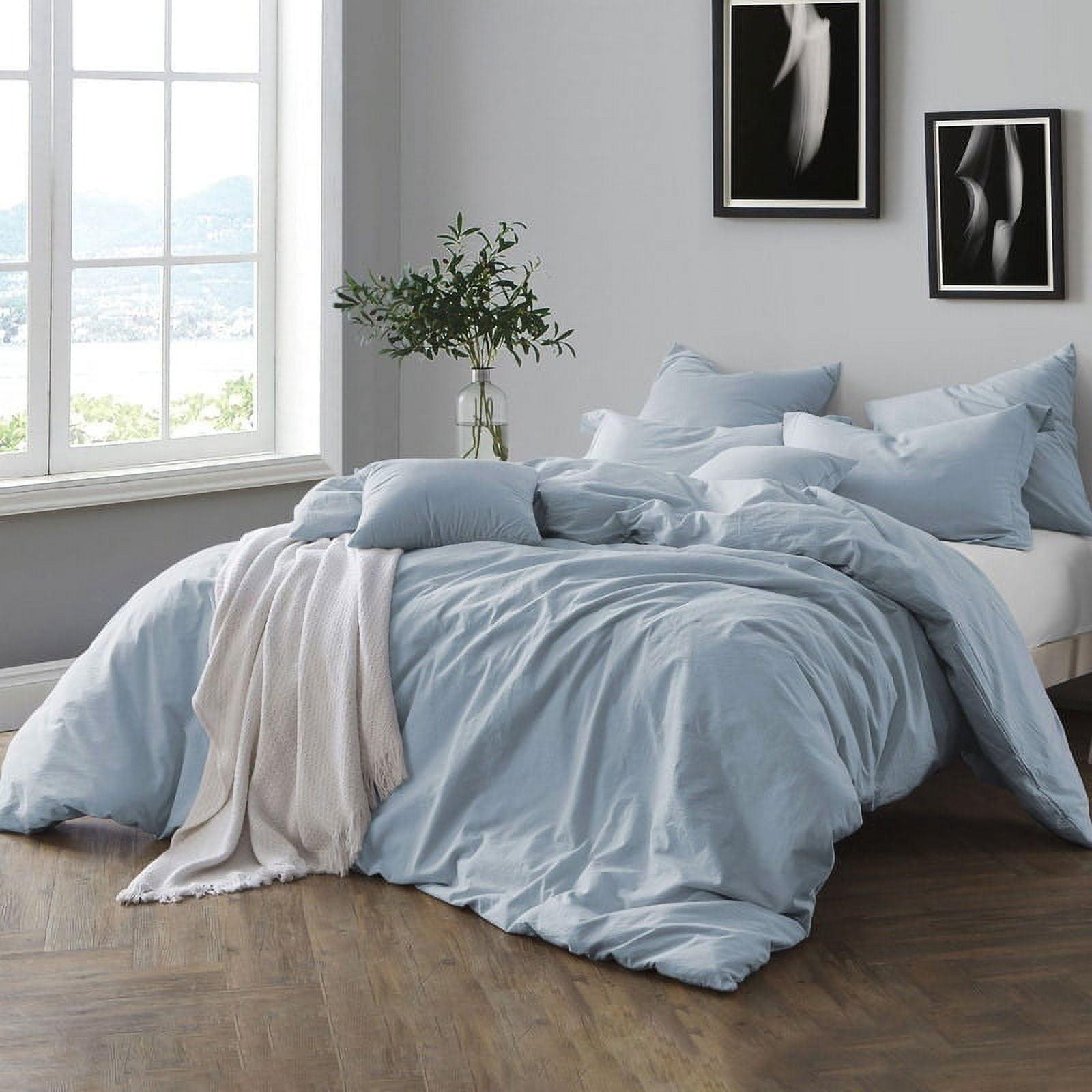 Chambray Blue Cotton Crinkle Washed Full/Queen Duvet Cover Set