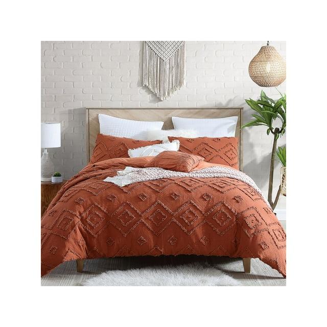 Swift Home Rukai 100% Cotton Diamond Clip Jacquard 3D Fringe Texture 5-Piece Comforter Set