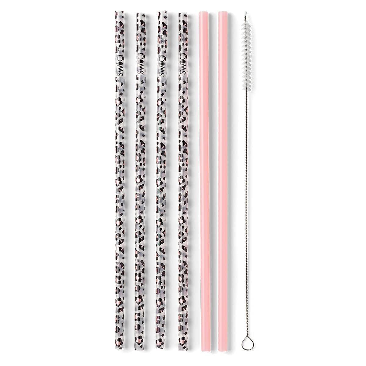 Luxy Leopard and Blush Reusable Straw Set with Cleaning Brush