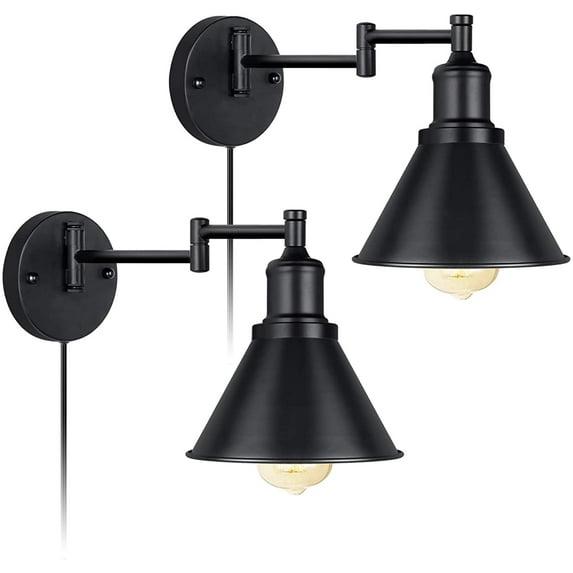 IC INSTANT COACH Dimmable 2-Light LED Black Matte Plug-in Wall Sconces (2 Count)