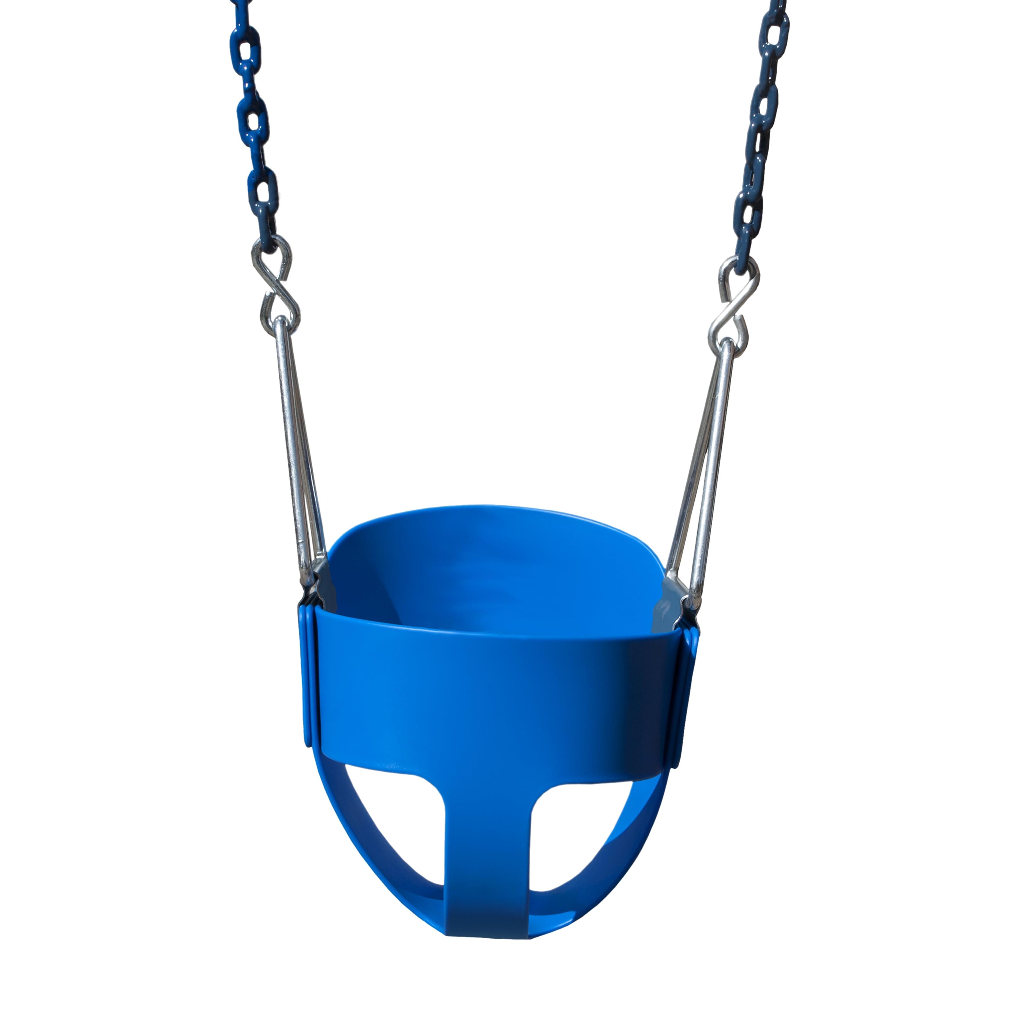 Swingan High Back, Full Bucket Toddler & Baby Swing with Vinyl Coated Chain - Fully Assembled - Blue
