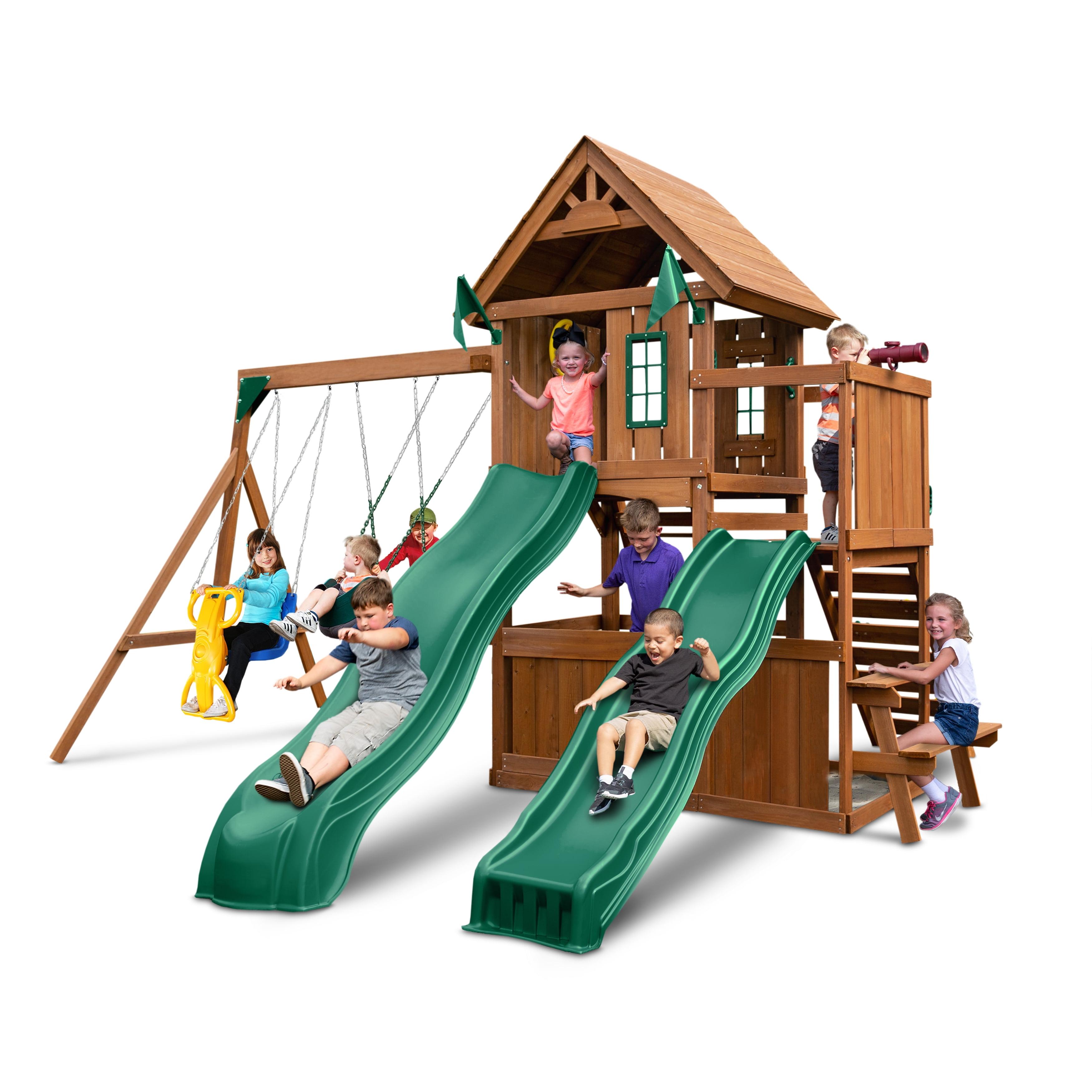 Knightsbridge Deluxe Wooden Backyard Swing Set with Slides and Swings