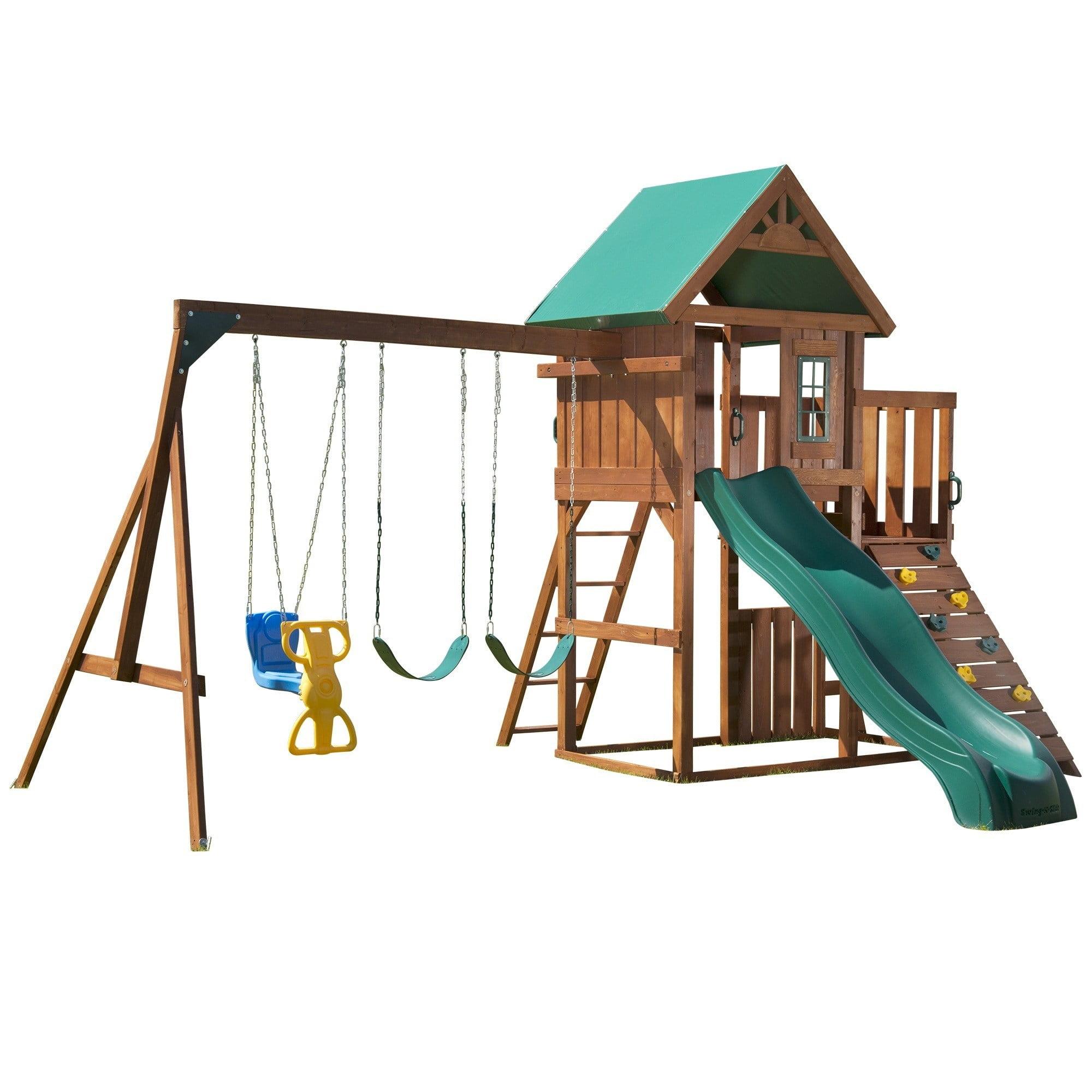 Willows Peak Wooden Swing Set with Slide and Climbing Wall