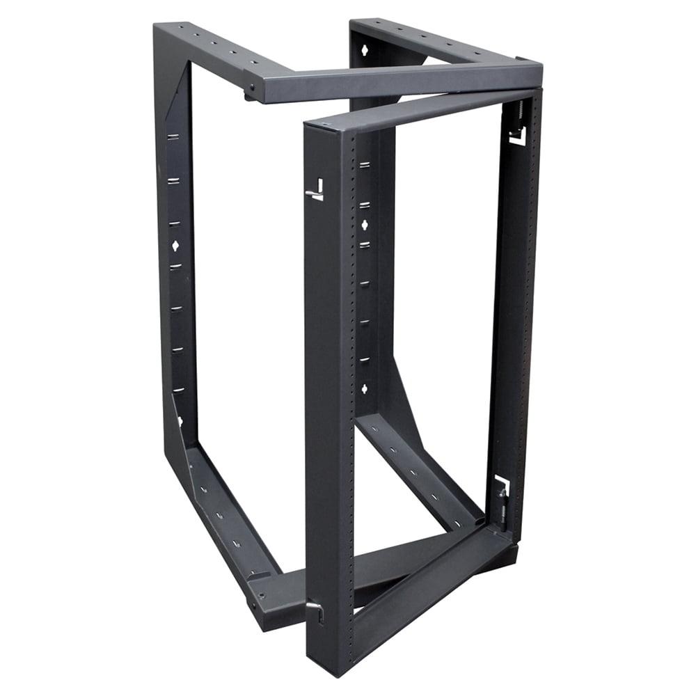 Quest Manufacturing Co. Swing-Out Open Frame Wall Rack, 25U, Black