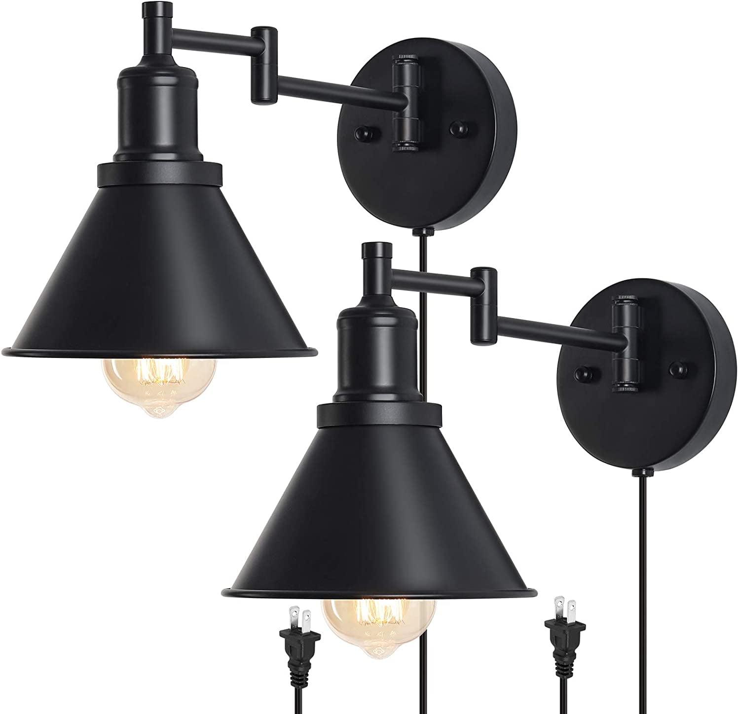 Swing arm wall lamp,Plug-in retro industrial wall lamp 2 sets