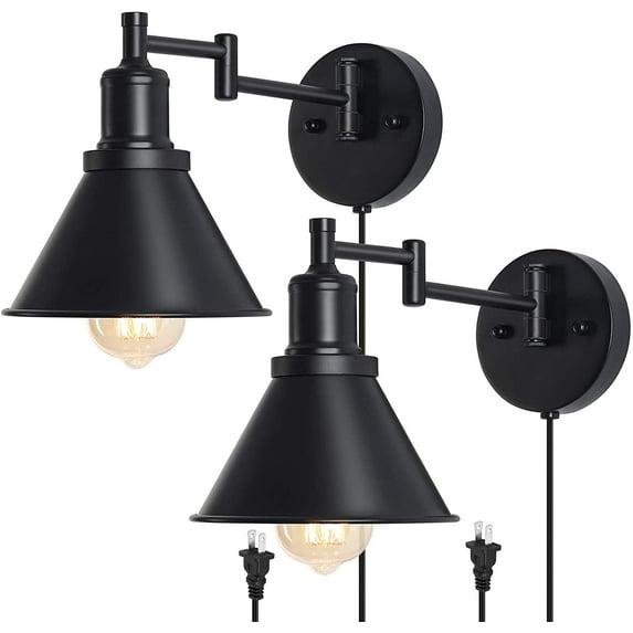 IC INSTANT COACH Dimmable 2-Light LED Black Matte Plug-in Wall Sconces (2 Count)