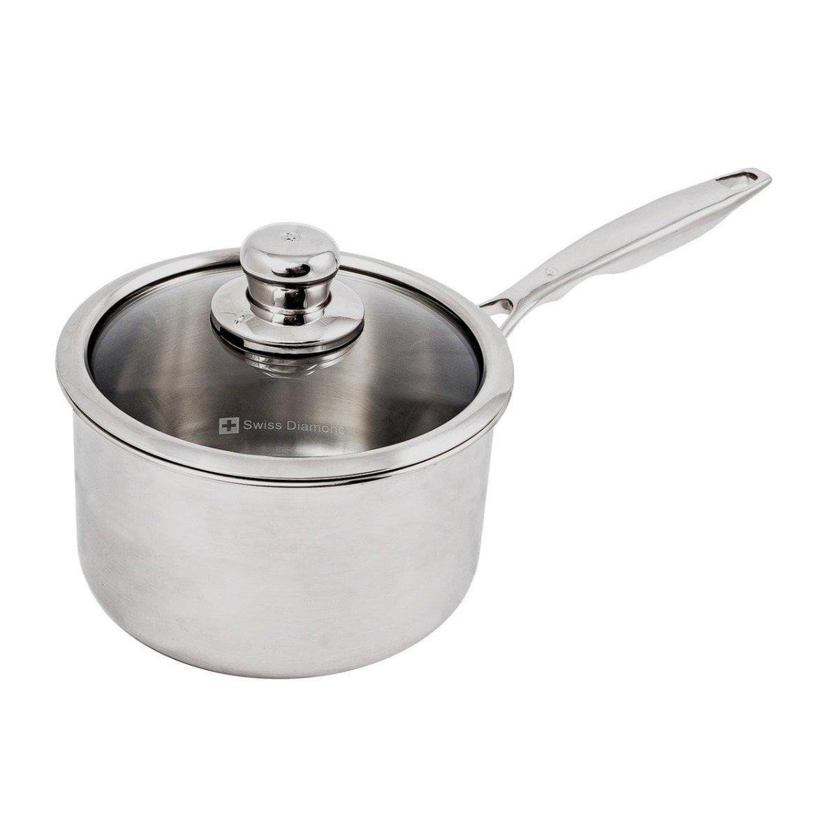 Stainless Steel 2.6 Quart Non-Stick Saucepan with Glass Lid